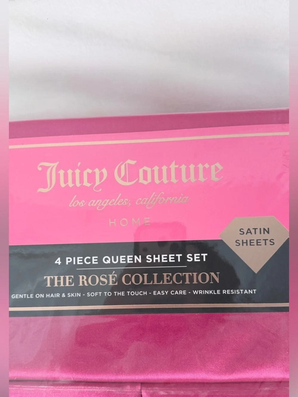 Juicy Couture Queen Satin Sheet Set Rose Collection Hot Pink 4 Piece Bedding Set